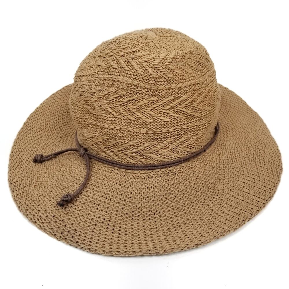 Scala Tan Braided Straw Sun Hat with Brown Tie